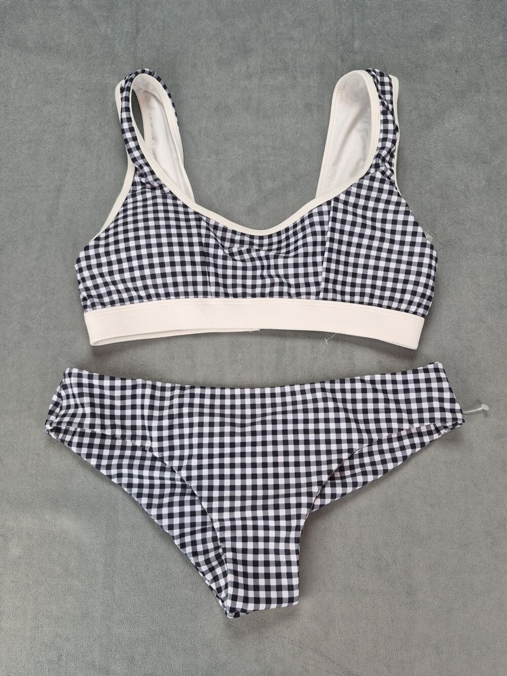 Khongboon Checkered Check Black & White Bikini Top and Bottom NWOT Womens L
